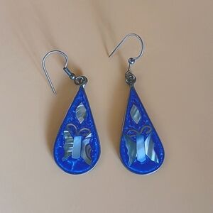 Butterfly Abalone Teardrop 925 Sterling Silver Dangle Earrings